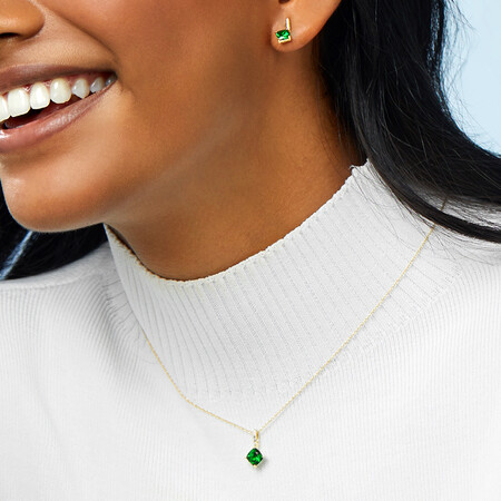 Pendant with Created Emerald & Diamonds in 10ct Yellow Gold Pendant with Created Emerald & Diamonds in 10ct Yellow Gold
