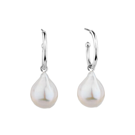 Hoop Earrings with Cultured Freshwater Pearls in Sterling Silver Hoop Earrings with Cultured Freshwater Pearls in Sterling Silver