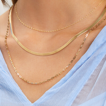 Adjustable 43-48cm (16-18") 3mm-3.5mm Width Herringbone Snake Chain In 10kt Yellow Gold Adjustable 43-48cm (16-18") 3mm-3.5mm Width Herringbone Snake Chain In 10kt Yellow Gold