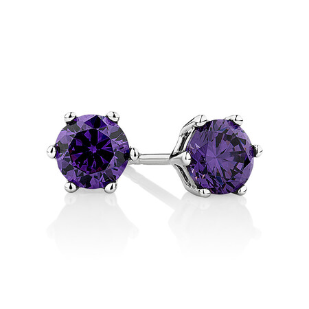 Stud Earrings with Purple Cubic Zirconia in Sterling Silver Stud Earrings with Purple Cubic Zirconia in Sterling Silver