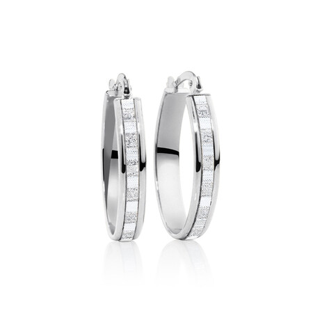 Glitter Hoop Earrings in 10ct White Gold Glitter Hoop Earrings in 10ct White Gold