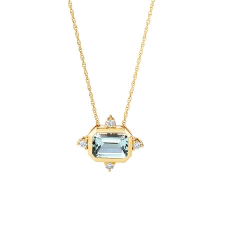 Bezel Pendant with Aquamarine & Diamonds in 10kt Yellow Gold Bezel Pendant with Aquamarine & Diamonds in 10kt Yellow Gold