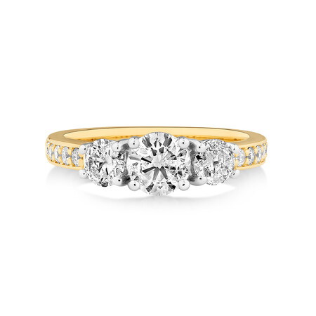 Three Stone Engagement Ring with 1 1/2 Carat TW of Diamonds in 14kt Yellow/White Gold Three Stone Engagement Ring with 1 1/2 Carat TW of Diamonds in 14kt Yellow/White Gold