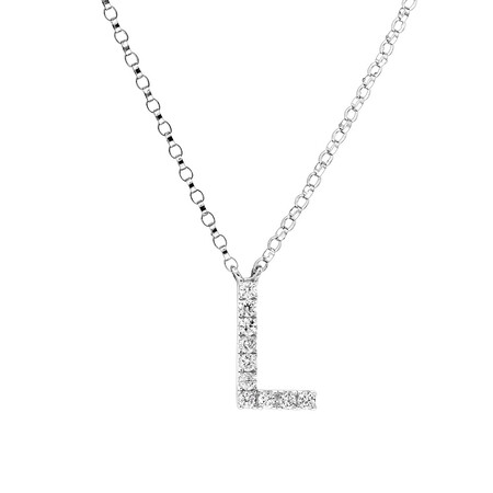 L Initial Necklace with 0.10 Carat TW of Diamonds in 10kt White Gold L Initial Necklace with 0.10 Carat TW of Diamonds in 10kt White Gold