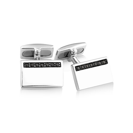 Rectangle Cuff Links with Black Cubic Zirconia in Sterling Silver Rectangle Cuff Links with Black Cubic Zirconia in Sterling Silver