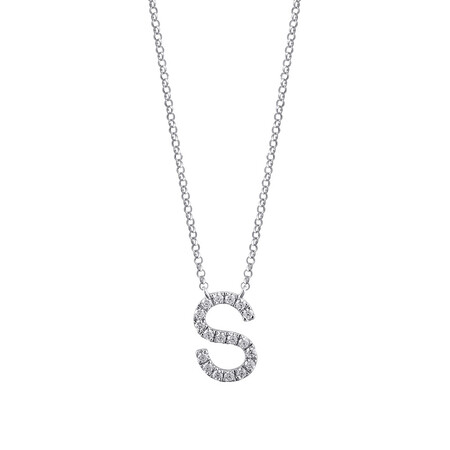 S' Initial necklace with 0.10 Carat TW of Diamonds in 10ct White Gold S' Initial necklace with 0.10 Carat TW of Diamonds in 10ct White Gold