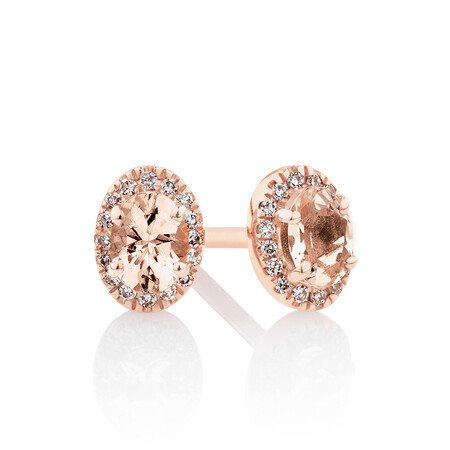 Halo Stud Earrings with Diamonds & Morganite in 10ct Rose Gold Halo Stud Earrings with Diamonds & Morganite in 10ct Rose Gold