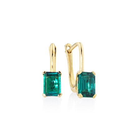 Drop Earrings With Created Emerald In 10ct Yellow Gold Drop Earrings With Created Emerald In 10ct Yellow Gold