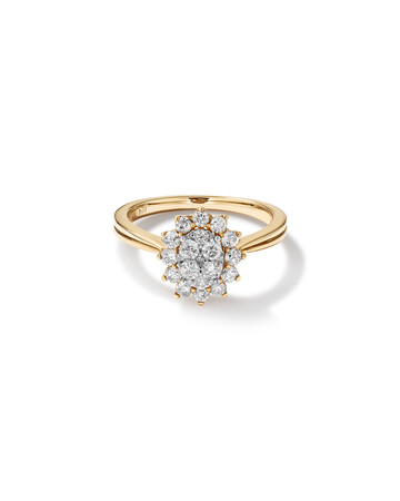 Oval Cluster Engagement Ring with 0.62 Carat TW Diamond in 14ct Yellow Gold Oval Cluster Engagement Ring with 0.62 Carat TW Diamond in 14ct Yellow Gold