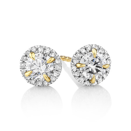 Halo Earrings with 0.50 Carat TW of Diamonds in 10ct Yellow Gold Halo Earrings with 0.50 Carat TW of Diamonds in 10ct Yellow Gold