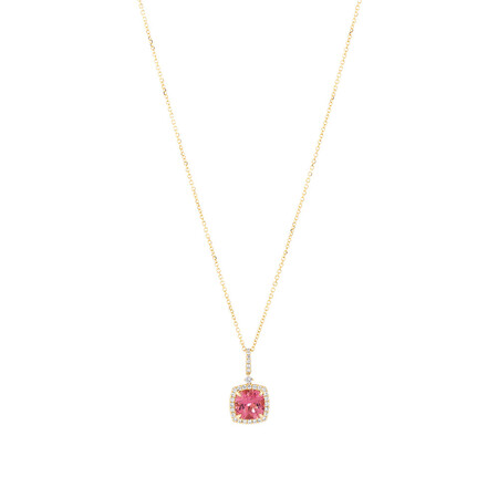 Halo Pendant with Pink Tourmaline & 0.22 Carat TW of Diamonds in 14kt Yellow Gold Halo Pendant with Pink Tourmaline & 0.22 Carat TW of Diamonds in 14kt Yellow Gold