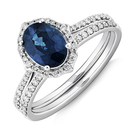 Bridal Set with Sapphire & 0.30 Carat TW of Diamonds in 14kt White Gold Bridal Set with Sapphire & 0.30 Carat TW of Diamonds in 14kt White Gold