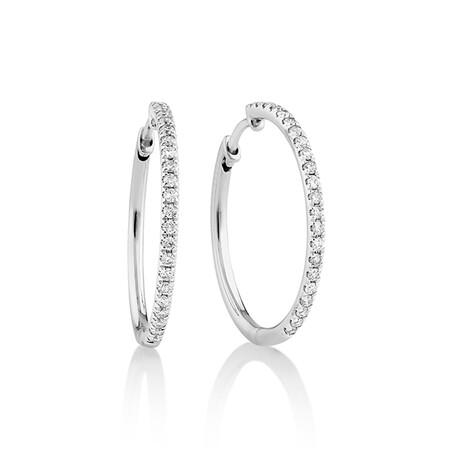 Pave Hoop Earrings with 0.35 Carat TW of Diamonds in 10kt White Gold
