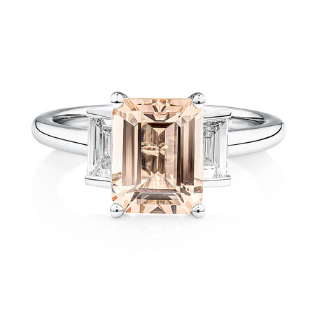 Sir Michael Hill Designer Emerald Cut Engagement Ring with Morganite & 0.48 Carat TW of Diamonds in 18kt White Gold Sir Michael Hill Designer Emerald Cut Engagement Ring with Morganite & 0.48 Carat TW of Diamonds in 18kt White Gold