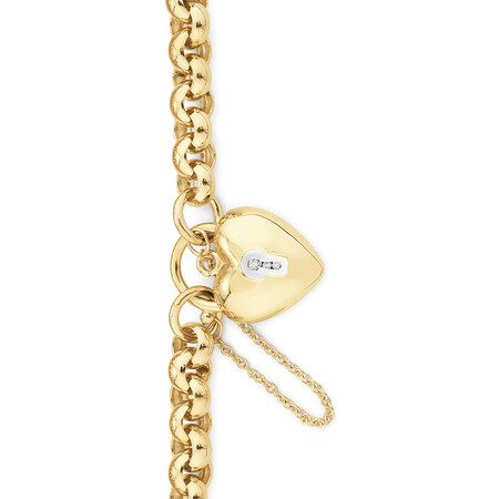 19cm (7.5") 7mm-7.5mm Width Diamond Set Heart Padlock Belcher Bracelet in 10kt Yellow Gold 19cm (7.5") 7mm-7.5mm Width Diamond Set Heart Padlock Belcher Bracelet in 10kt Yellow Gold