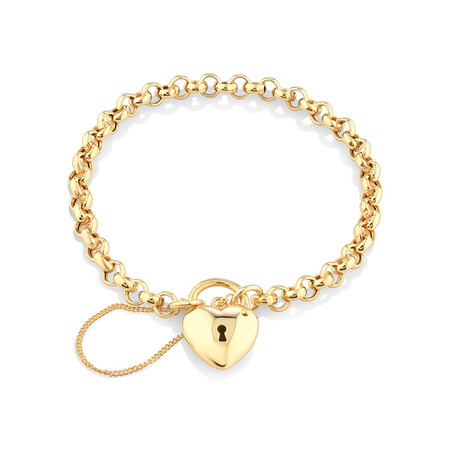 19cm Heart Padlock Hollow Belcher Bracelet in 10kt Yellow Gold 19cm Heart Padlock Hollow Belcher Bracelet in 10kt Yellow Gold
