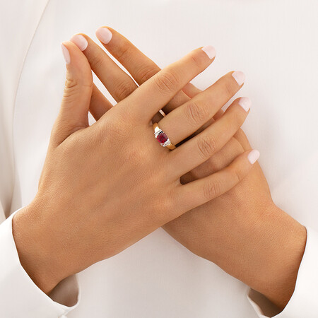 Ring with Laboratory Created Ruby & Natural Diamonds in 10kt Yellow & White Gold Ring with Laboratory Created Ruby & Natural Diamonds in 10kt Yellow & White Gold