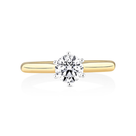 Certified Solitaire Engagement Ring with a 3/4 Carat TW Diamond in 18ct Yellow & White Gold Certified Solitaire Engagement Ring with a 3/4 Carat TW Diamond in 18ct Yellow & White Gold