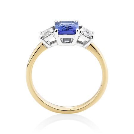 Three Stone Ring with Tanzanite & 0.40 Carat TW of Diamonds in 10ct Yellow & White Gold Three Stone Ring with Tanzanite & 0.40 Carat TW of Diamonds in 10ct Yellow & White Gold
