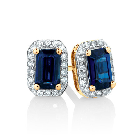 Stud Earrings with Sapphire & Diamonds in 10ct Yellow Gold Stud Earrings with Sapphire & Diamonds in 10ct Yellow Gold