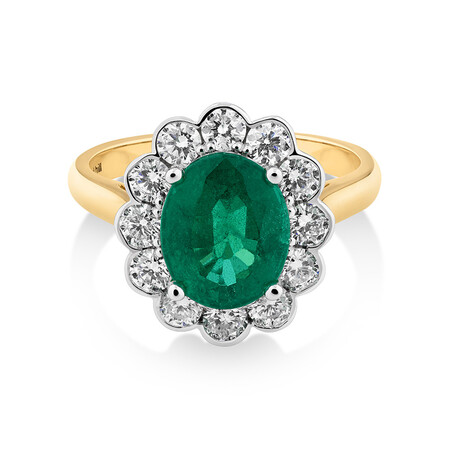 Ring with Emerald & 0.96 Carat TW of Diamonds in 18kt Yellow & White Gold Ring with Emerald & 0.96 Carat TW of Diamonds in 18kt Yellow & White Gold