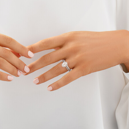 Halo Oval Engagement Ring with 0.92 Carat TW of Diamonds in 14kt White Gold Halo Oval Engagement Ring with 0.92 Carat TW of Diamonds in 14kt White Gold