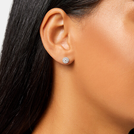 Dainty Halo Earrings with 0.50 Carat TW of Diamonds in 14kt White Gold Dainty Halo Earrings with 0.50 Carat TW of Diamonds in 14kt White Gold