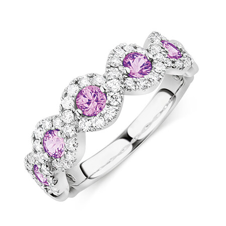 Bubble Ring With Natural Pink Sapphire & 0.46 Carat TW of Diamonds In 14ct White Gold Bubble Ring With Natural Pink Sapphire & 0.46 Carat TW of Diamonds In 14ct White Gold