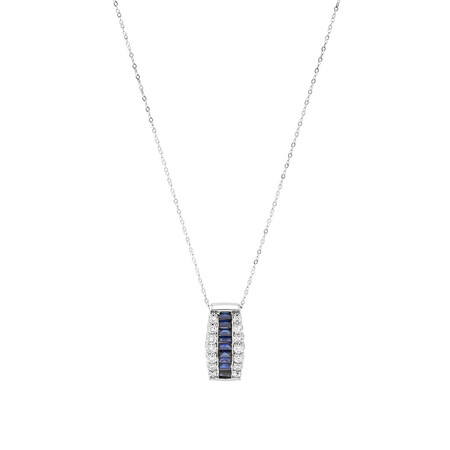 Natural Blue Sapphire Pendant with 0.45 Carat TW of Diamonds In 10ct White Gold Natural Blue Sapphire Pendant with 0.45 Carat TW of Diamonds In 10ct White Gold