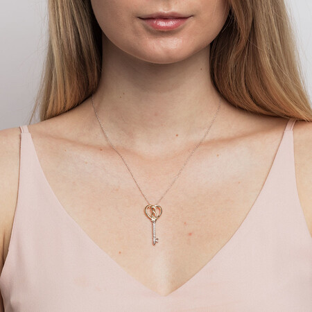 Infinitas Key Pendant With Diamonds In Sterling Silver And 10ct Yellow Gold - Gold Key Pendant Nz Infinitas Key Pendant With Diamonds In Sterling Silver And 10ct Yellow Gold - Gold Key Pendant Nz