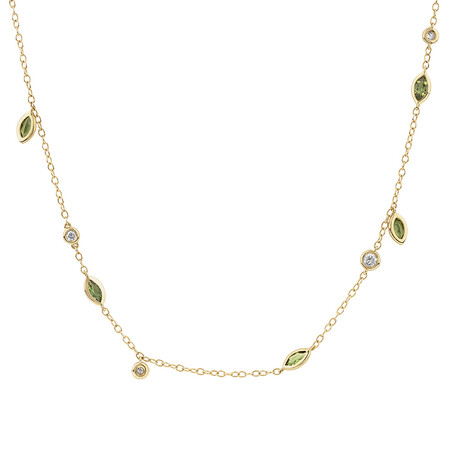 Necklace with Green Tourmaline & 0.14 Carat TW of Diamonds in 10kt Yellow Gold Necklace with Green Tourmaline & 0.14 Carat TW of Diamonds in 10kt Yellow Gold