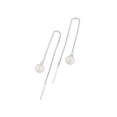 6mm Threader Earrings with Cultured Freshwater Pearls in Sterling Silver 6mm Threader Earrings with Cultured Freshwater Pearls in Sterling Silver