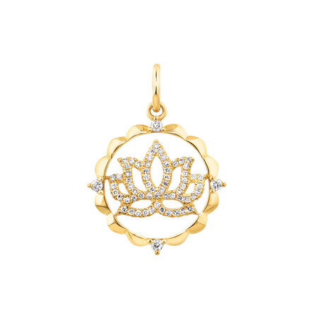 Lotus Talisman Pendant with 0.15 Carat of Diamonds in 10ct Yellow Gold Lotus Talisman Pendant with 0.15 Carat of Diamonds in 10ct Yellow Gold