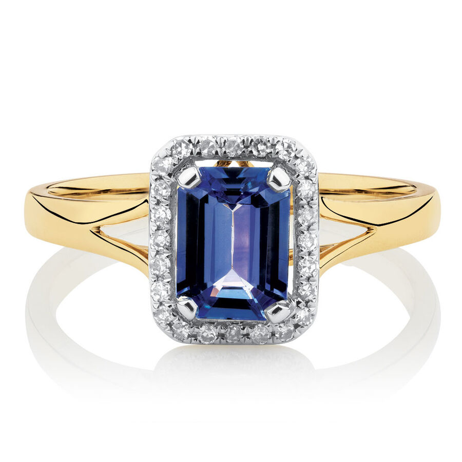 Ring with Tanzanite & Diamonds in 10ct Yellow Gold