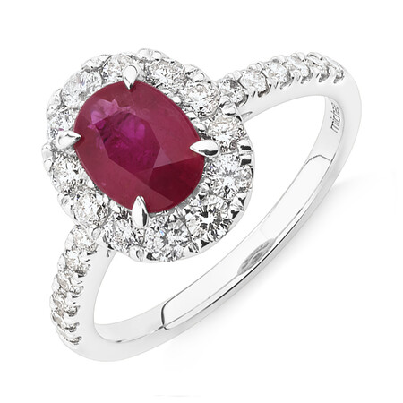Halo Ring with Ruby & 0.80 Carat TW of Diamonds in 14kt White Gold Halo Ring with Ruby & 0.80 Carat TW of Diamonds in 14kt White Gold