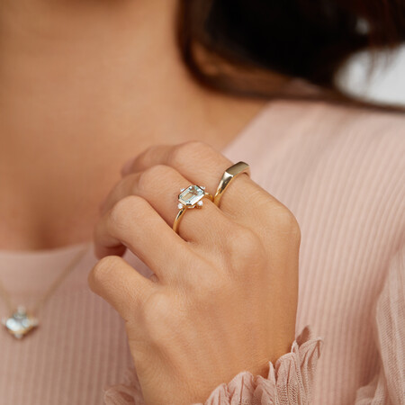 Bezel Ring with Aquamarine & Diamonds in 10kt Yellow Gold Bezel Ring with Aquamarine & Diamonds in 10kt Yellow Gold