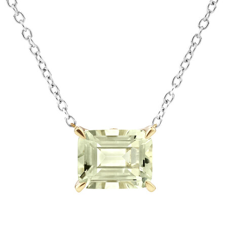 Necklace with Green Amethyst in Sterling Silver & 10kt Yellow Gold Necklace with Green Amethyst in Sterling Silver & 10kt Yellow Gold