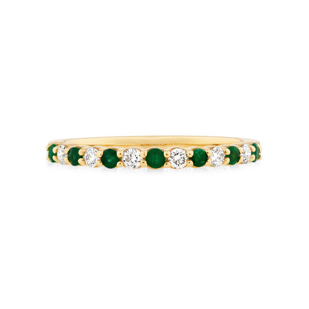 Stacker Ring with Emerald & 0.15 Carat TW of Diamonds in 10kt Yellow Gold Stacker Ring with Emerald & 0.15 Carat TW of Diamonds in 10kt Yellow Gold