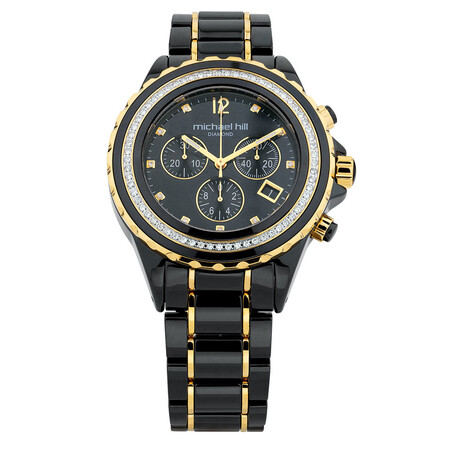Unisex Chronograph Watch with 1/2 Carat TW of Diamonds in Black Ceramic & Gold Tone Stainless Steel Unisex Chronograph Watch with 1/2 Carat TW of Diamonds in Black Ceramic & Gold Tone Stainless Steel