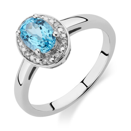 Halo Ring with Topaz & Diamonds in Sterling Silver Halo Ring with Topaz & Diamonds in Sterling Silver