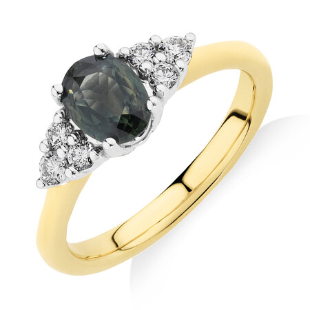 Ring with Green Sapphire & 0.20 Carat TW of Diamonds in 10ct Yellow & White Gold Ring with Green Sapphire & 0.20 Carat TW of Diamonds in 10ct Yellow & White Gold