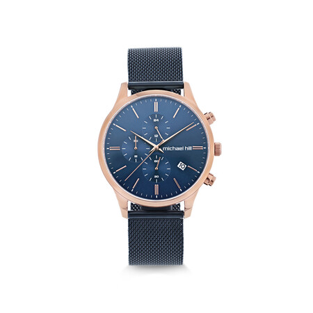 Men's Chronograph Watch in Blue & Rose Tone Stainless Steel Men's Chronograph Watch in Blue & Rose Tone Stainless Steel