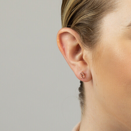 Stud Earrings with Created Peach Sapphire in 10ct Rose Gold Stud Earrings with Created Peach Sapphire in 10ct Rose Gold