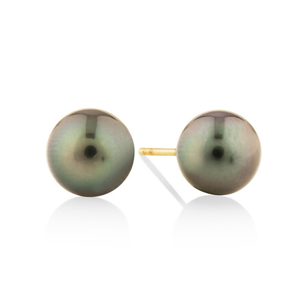 9mm Cultured Tahitian Pearl Stud Earrings In 10ct Yellow Gold 9mm Cultured Tahitian Pearl Stud Earrings In 10ct Yellow Gold