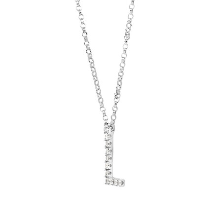 L Initial Necklace with 0.10 Carat TW of Diamonds in 10kt White Gold L Initial Necklace with 0.10 Carat TW of Diamonds in 10kt White Gold