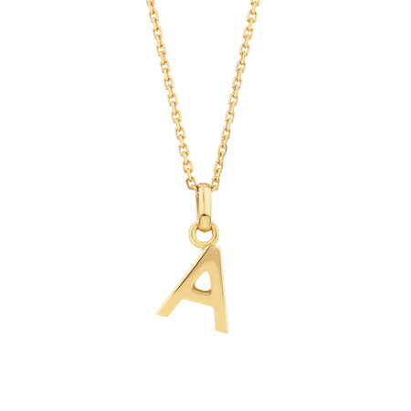 "A" Initial Pendant with Chain in 10kt Yellow Gold