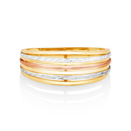 Patterned Tri-Tone Ring in 10kt Yellow, White & Rose Gold Patterned Tri-Tone Ring in 10kt Yellow, White & Rose Gold
