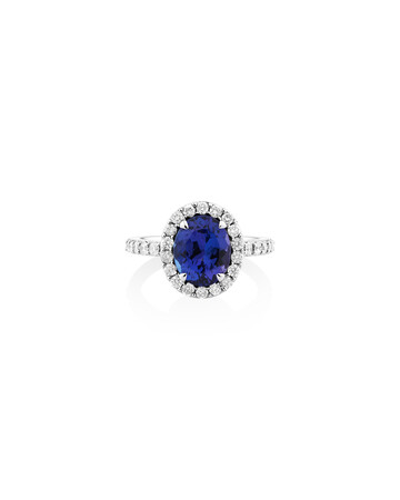 Oval Ring with Tanzanite & 0.76 Carat TW of Diamonds in 14kt White Gold Oval Ring with Tanzanite & 0.76 Carat TW of Diamonds in 14kt White Gold
