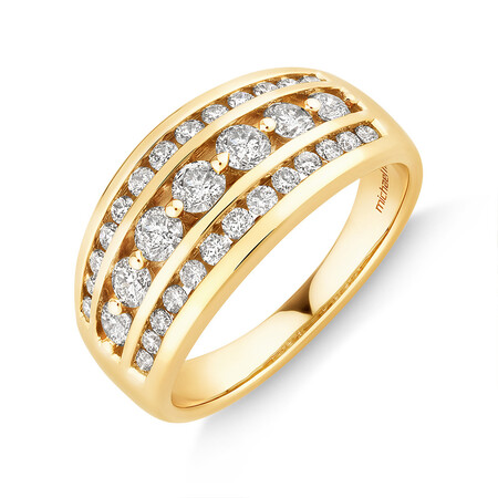 Three Row Ring with 1 Carat TW of Diamond in 10kt Yellow Gold Three Row Ring with 1 Carat TW of Diamond in 10kt Yellow Gold