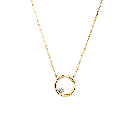Floating Diamond Circle Necklace with a Diamond in 10ct Yellow Gold